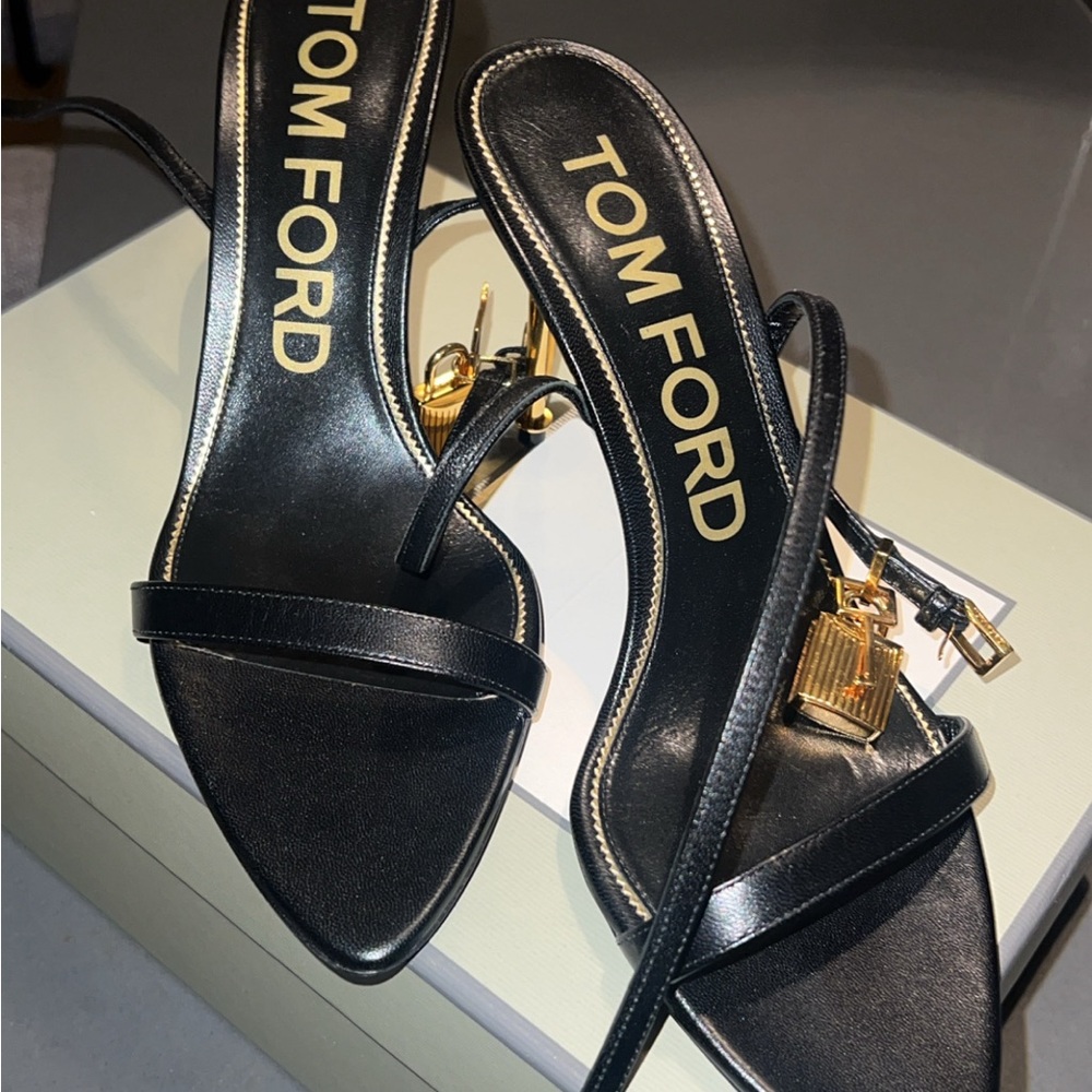Tom Ford Black Heels with Gold Lock Detail